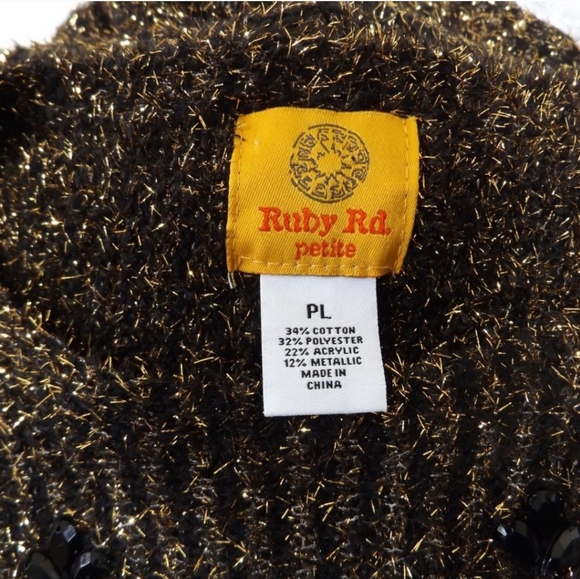 Ruby Rd Embellished Brown and Gold Metallic Pullover Sweater Petite Large - Picture 7 of 12